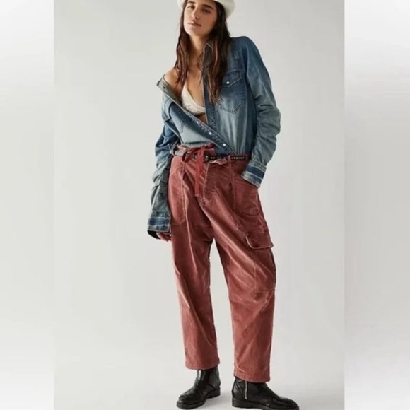 NWOT FREE PEOPLE Bay To Breakers Soft Corduroy Cargo Pants In Roasted Russet S - Picture 3 of 17
